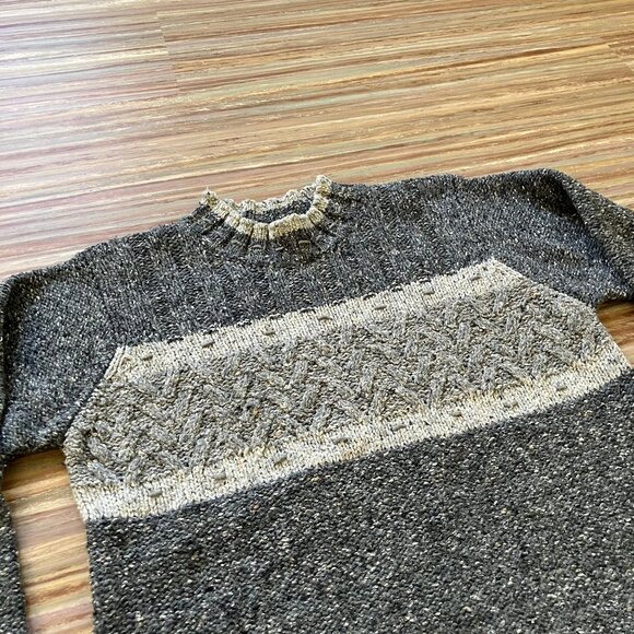 Columbia Cable Knit Pullover Sweater Mock Neck Vintage Y2K Grey Heather Stripe - Picture 2 of 7